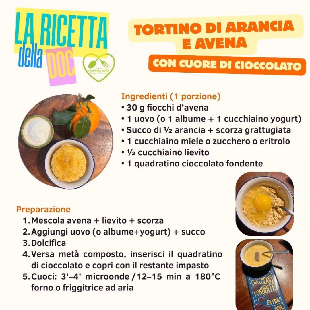 Tortino arancia e avena con cuore di cioccolato