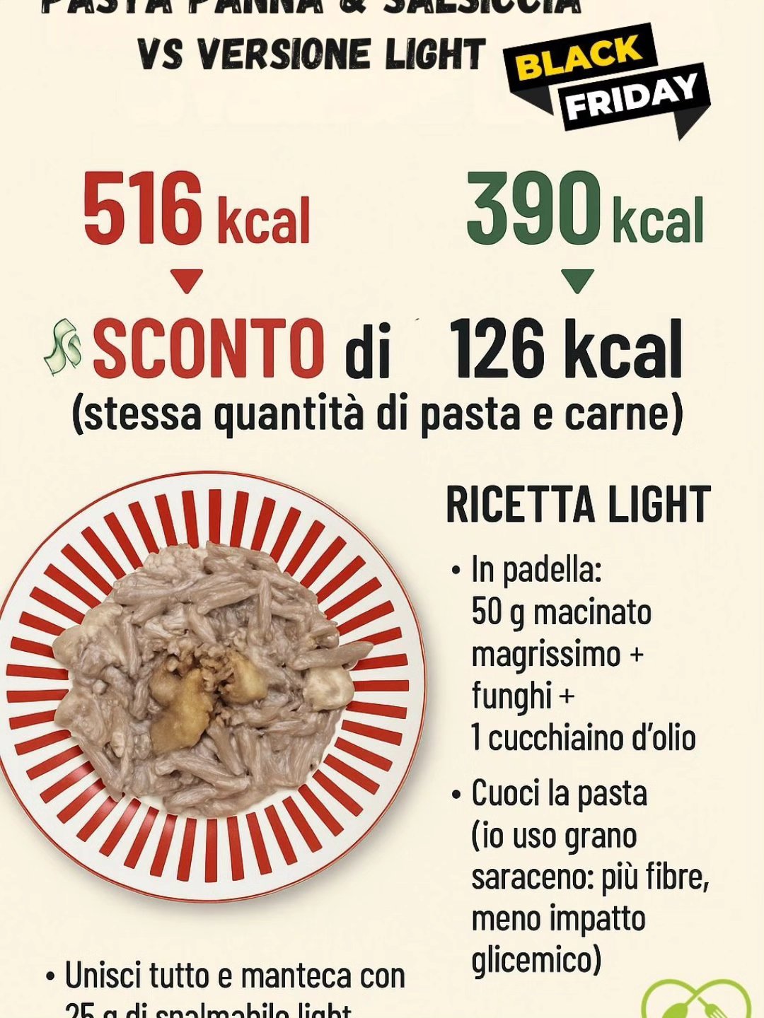 Pasta “panna e salsiccia” light